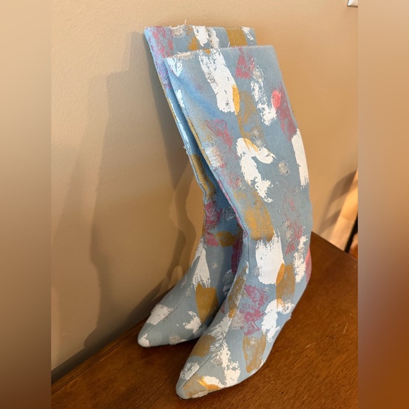 New w/o tags or box. 5 1/2 (36). Dressy Denim Boot Mid Calf Slouchy Boots Cloth - Picture 3 of 9